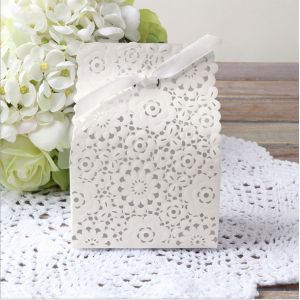 Hollow Luxurious Wedding Candy Box , White Personalized Candy Boxes