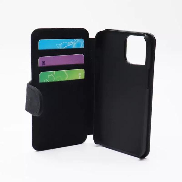 Shockproof Black PU Leather Wallet Flip Sublimation Phone Case With Stand For Apple