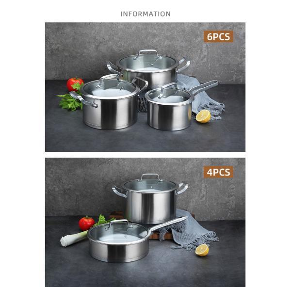 Factory Price Silver Kitchen Sauce Pot Soup Pot Fry Pan Cooking Pot Set Cookware Sets With Glass Lid
