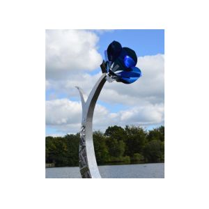 Garden Decor Blue Color Metal Flower Sculpture Stainless Steel Painted Finish