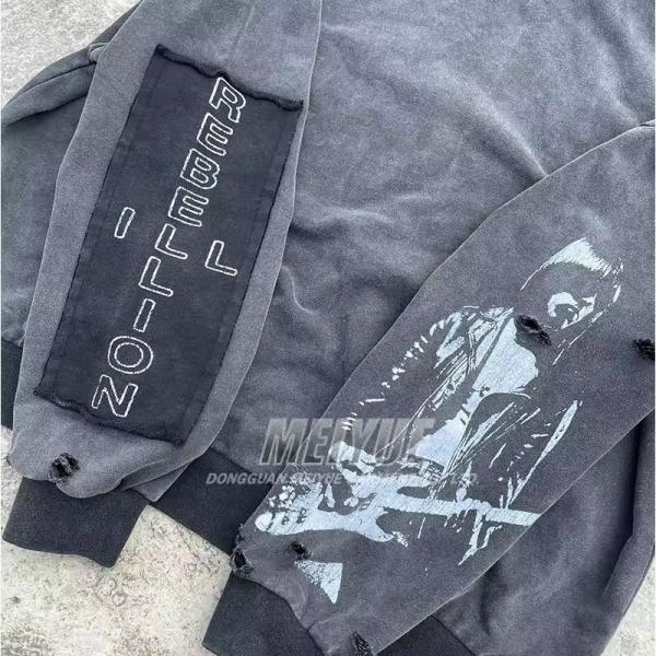 Custom Pullover Streetwear Acid Wash Hoodie Heavyweight Vintage Dtg Print Hoodie Embroidery Patchwork Drop Shoulder Hoodie