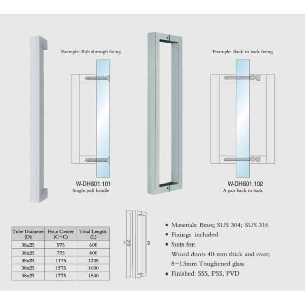 square tub W-DH601 back to back SUS304 Stainless Steel entry door handles set glass door handle wooden door handles