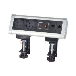 Adhesive clip design Desktop Clamp Socket Power Strip With 2 IS AC Outlets USB A