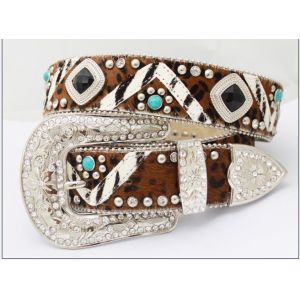 cowhide black glass crystal belt western waistband hot selling