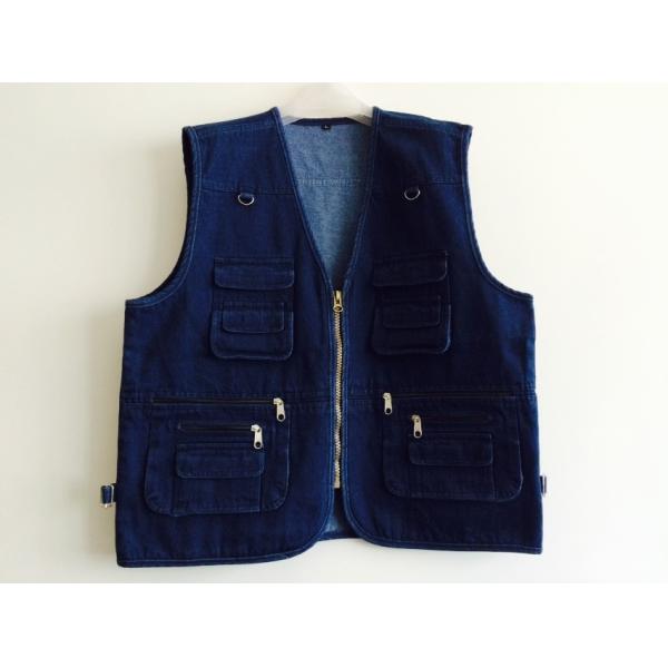 mens vest in 100% cotton, denim, jean, blue, fishing vest, S-3XL