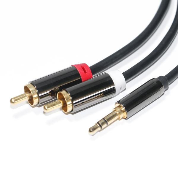 RCA Audio Cable 3.5MM 2-1 Black Metal Shell For Car Audio 0.53M 1M 2M