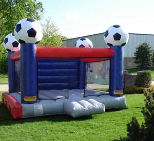 Quality Kids Sport Game Soccer Blow Up Bounce Houses With Safety Net for sale