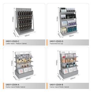 Retail Store Cabinet Grey Wooden Island Cabinet For Branded Shop Cabinet Space