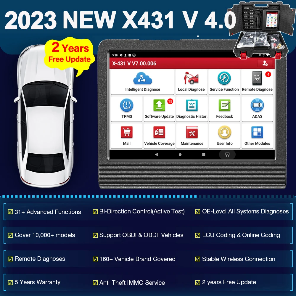 2024 Elite X431 V V4.0 Car Full System Diagnostic Tools Auto OBD OBD2 Scanner ECU Coding 37+ Reset Active Test Free Ship
