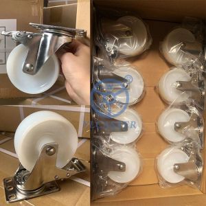 4 Inch White Stainless Steel Casters Solid Nylon Plate Type Swivel