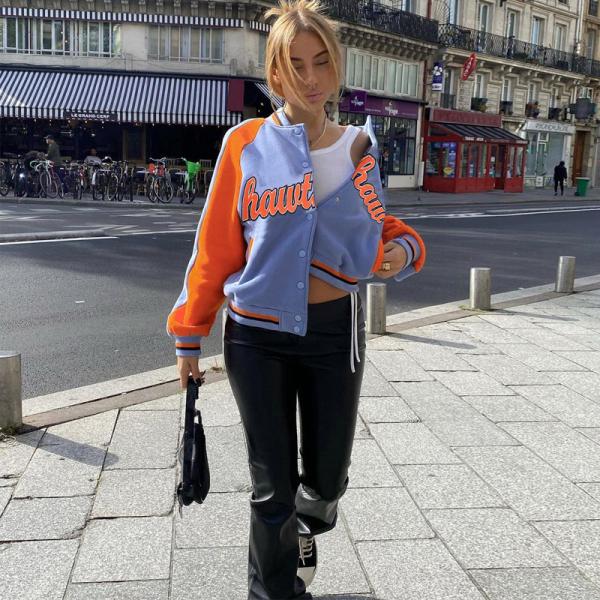 2022 Women Coat Button Pockets Long Sleeve Patchwork Stitching Color Baseball Shirt Streetwear Sweatshirt hoodie