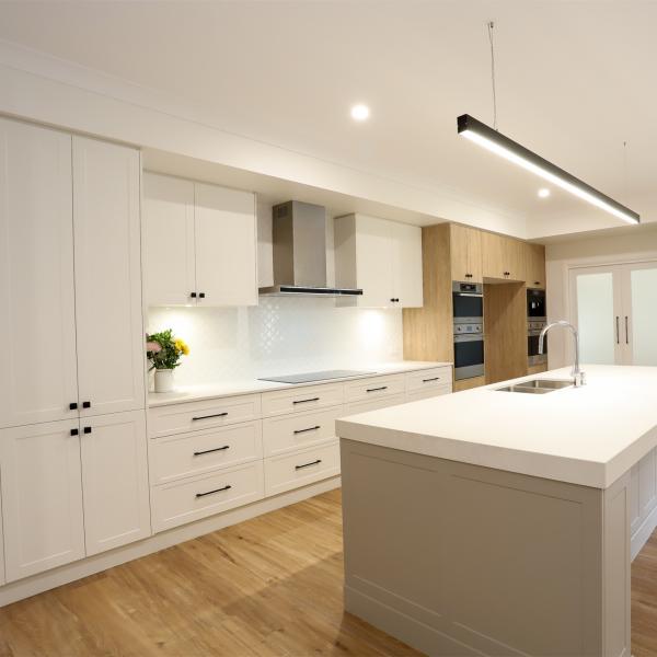 Buy Wood Grain PVC Kitchen Cabinet American White And Light Grey Shaker Style at wholesale prices