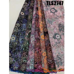 African Sequins Lace Fabric Multi color Net Embroidery Tulle Lace Fabric For