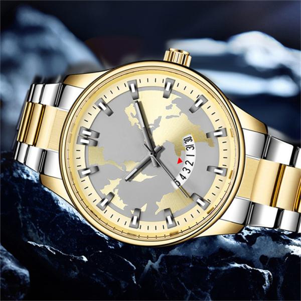 Outdoor Sports Quartz Watch Waterproof with Calendar Steel Band Multi Function
