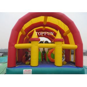 Red / Yellow PVC Tarpaulin Inflatable Water Jumping Castles With Roof
