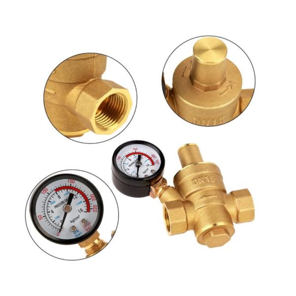 China Adjustable DN15 Brass Water Pressure Regulator With Gauge Meter on sale