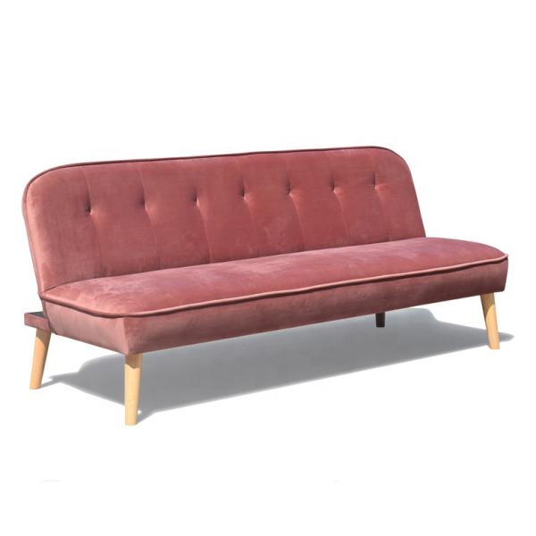 Buy Crushed Velvet Foldable Sofa Bed Dusty Rose Fabric Cover With Wood Leg at wholesale prices