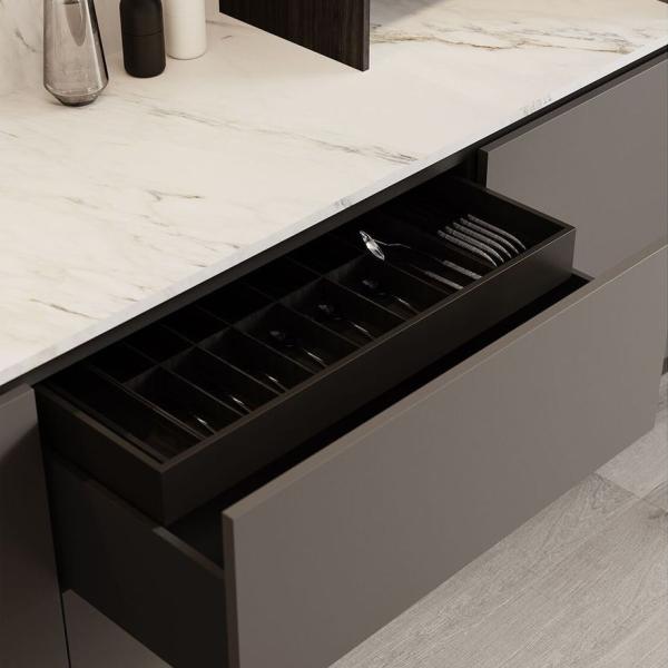 Building Project Modern Island Kitchen Black And White E0 Melamine Modular Kitchen Cabinet