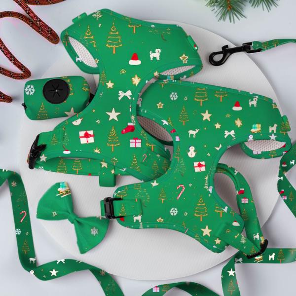 Buy Popular Custom Personalized Designer Luxury No Pull Adjustable Collar Leash Bow Tie and Bandana Reversible Dog Harness Set at wholesale prices