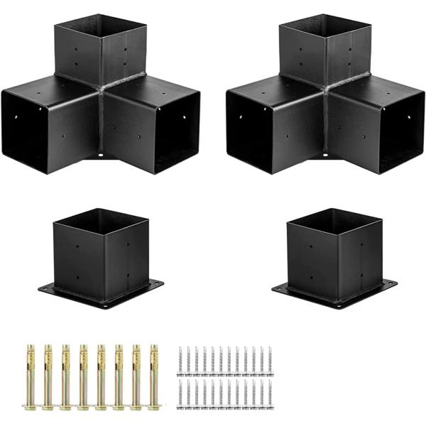 Single-side Bracket 4x4 Inch Wood Beams Post Base with Screws 3 Way Pergola Brackets