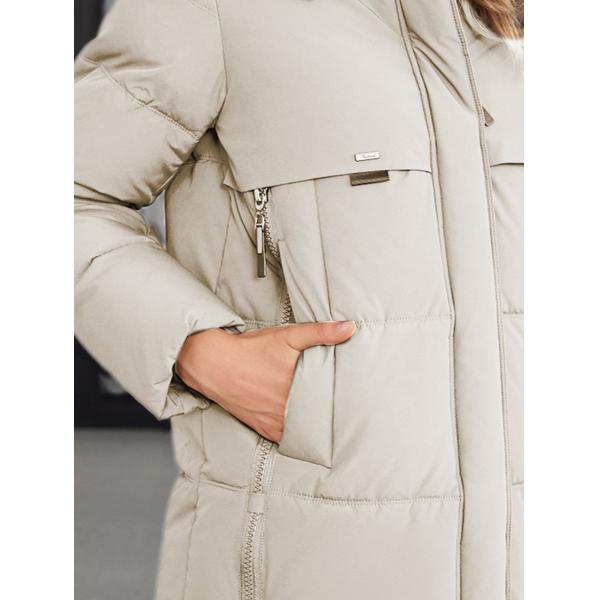 Classic Four Pocket Mid-Length Thickened Down Jacket, machine washable, woman winter coat, down jacket, bio down jacket, dark colour,bio fluff coat