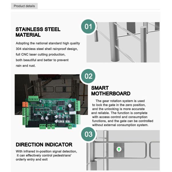 304 Stainless Steel Flap Barrier Turnstile with RS485 Communication IP54 Protection and Customizable Arm Length