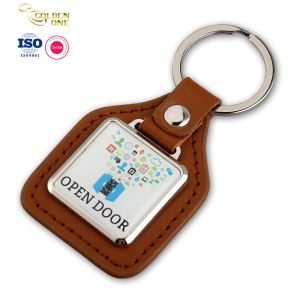 Metal Laser Engraving Key Chain , Genuine PU Leather Blank Key Chain