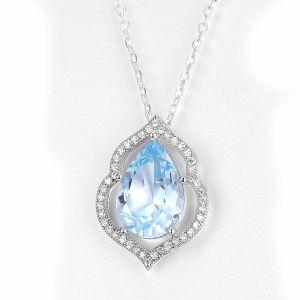 13mm Sterling Silver Topaz Pendant Sky Blue Aquamarine Gemstone Necklace