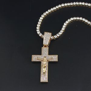 Fashion Hip Hop CRUCIFIX CROSS Pendant Necklace Hiphop 4mm Twist Rope Tennis
