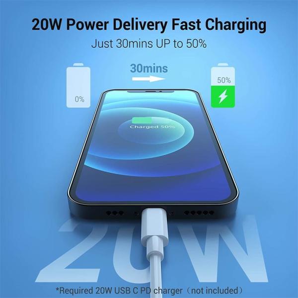 3A USB C To Lightning Cable , 3FT IPhone 12 Fast Charger Cable 20w