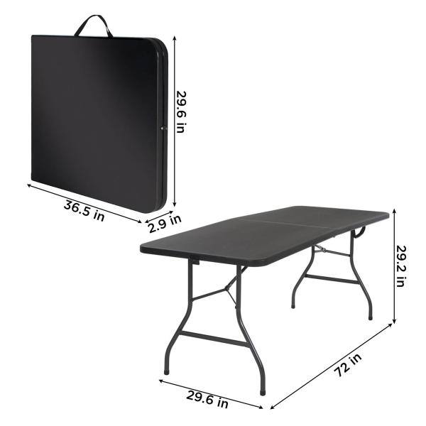 Plastic Folding Table Black 6ft Molded for Indoor Outdoor Banquet Picnic Iron Frame