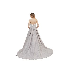 Sliver Lace Material Muslim Evening Dress / Strapless Maxi Prom Dress