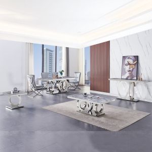 Large 200x100x75cm Tempered Glass Dining Table Stainless Steel Metal Base