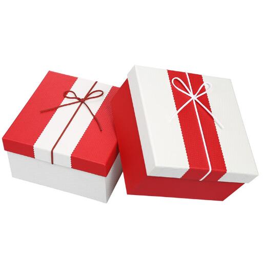 Rectangle shape logo customized paperboard storage box for different gift with Ribbon Red and White style
