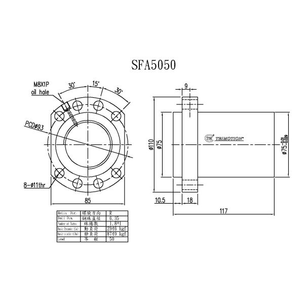 SFA5050 50mm Diameter Tbi Motion Ball Screw Lead Screw Bearing SFA Series