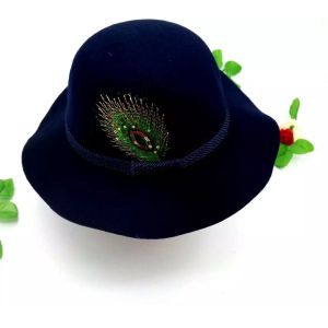 Asymmetric Women Wool Broad Brimmed Hat With Nylon Ribbon / Woven Washed Label