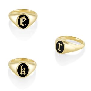 925 Sterling Silver 18K Gold Enamel Initial Signet Ring Third Party Appraisal