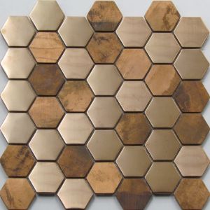 Metallic Copper Mosaic Tile Backsplash , Hexagon Stainless Steel Subway Tile