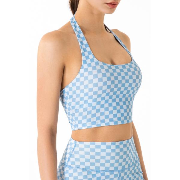 Spring Plaid Hanging Neck Womens Sports Bra Fitness Yoga Vest