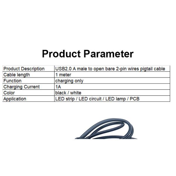 High Quality 5V USB 2.0 A Male to Open Stripped Bare 2pin Wires End Pigtail Cable for LED Light Strip Lamp