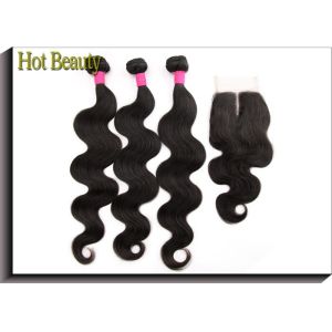 China High Density Brazilian Hair Bundles With Closure Natural Black 1b# on sale