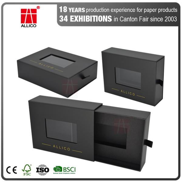 Hot Stamping 300gsm C2S 4.5inch Sliding Drawer Gift Boxes With PVC Clear Window