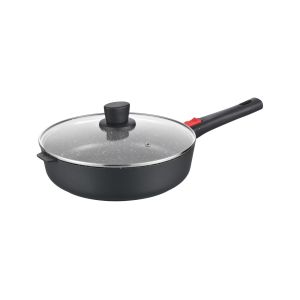 Large Deep Dish Aluminumpot 28cm With Glass Lid Black