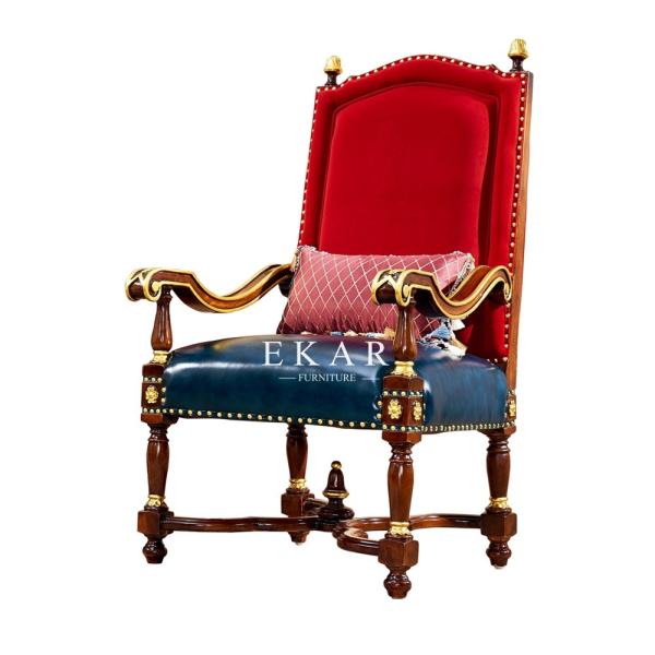 Classic Wooden Frame Leather High Back Living Room Leisure Arm Chair