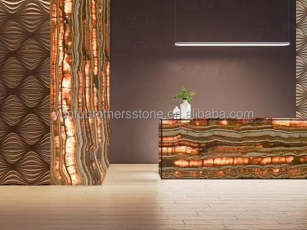 Polished Black Sea Onyx Marble Translucent Texture for Interior Wall Panel Decoration