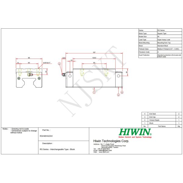 RGH45HA hiwin linear block 45mm Size Hiwin Rail For Plano Millers
