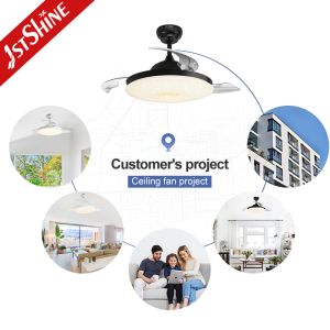 42" Invisible Blade Ceiling Fan With Light , 6 Speeds Retractable Ceiling Fan
