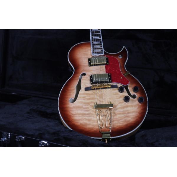 Top Quality Stock Full Hollow Body 41'' Electric Guitar Small Gold Hardware Black Color