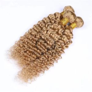 #27 Honey Blonde Deep Wave Remy Human Hair Bundles Sew In Weave Bundles