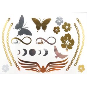 Butterfly temporary tattoo, Gold and silver foil metallic tattoo